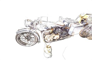 İkinci Dünya Savaşı 'ndan beri izole edilmiş beyaz bir geçmişi olan eski bir askeri motosiklet.