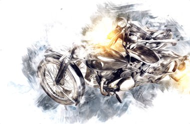 İkinci Dünya Savaşı 'ndan beri izole edilmiş beyaz bir geçmişi olan eski bir askeri motosiklet.