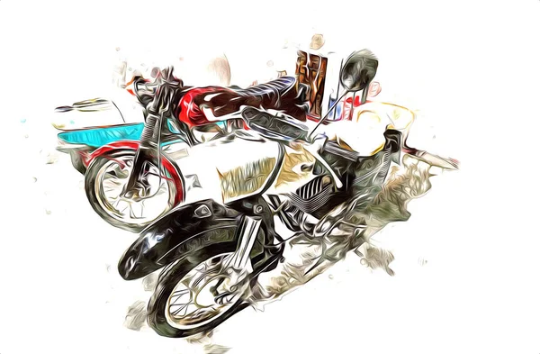 Motosiklet görüntüleme rengi izole edilmiş sanat antika retro