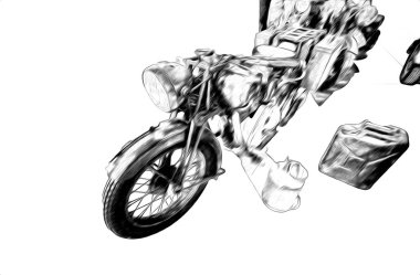 İkinci Dünya Savaşı 'ndan beri izole edilmiş beyaz bir geçmişi olan eski bir askeri motosiklet.