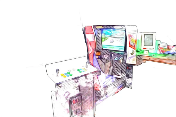 Machine Jeu Arcade Rétro Colorée Avec Design Abstrait Illustration Peinture — Photo