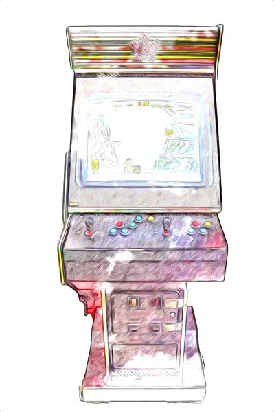Soyut Tasarımı Çizimi Boyası Olan Renkli Retro Oyun Makinesi — Stok fotoğraf