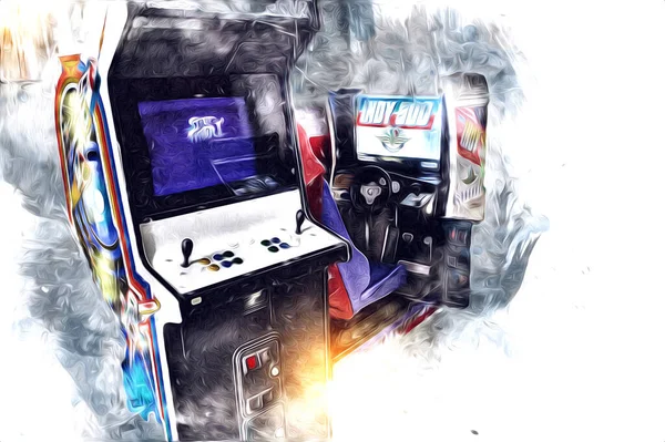 Színes Retro Arcade Játék Gép Elvont Design Illusztráció Festék — Stock Fotó