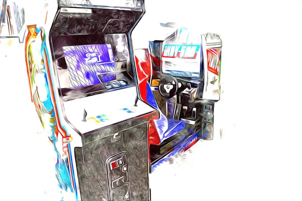 Macchina Gioco Arcade Retrò Colorato Con Disegno Astratto Illustrazione Vernice — Foto Stock