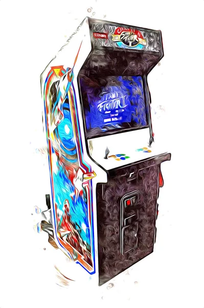 Színes Retro Arcade Játék Gép Elvont Design Illusztráció Festék — Stock Fotó