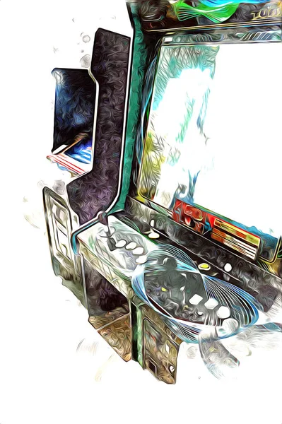 Macchina Gioco Arcade Retrò Colorato Con Disegno Astratto Illustrazione Vernice — Foto Stock