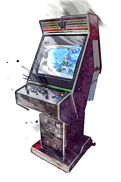 Máquina Juego Arcade Retro Colorido Con Diseño Abstracto Ilustración Pintura —  Fotos de Stock
