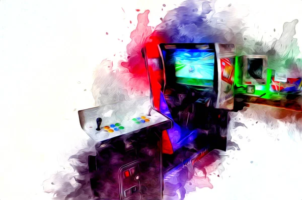Macchina Gioco Arcade Retrò Colorato Con Disegno Astratto Illustrazione Vernice — Foto Stock