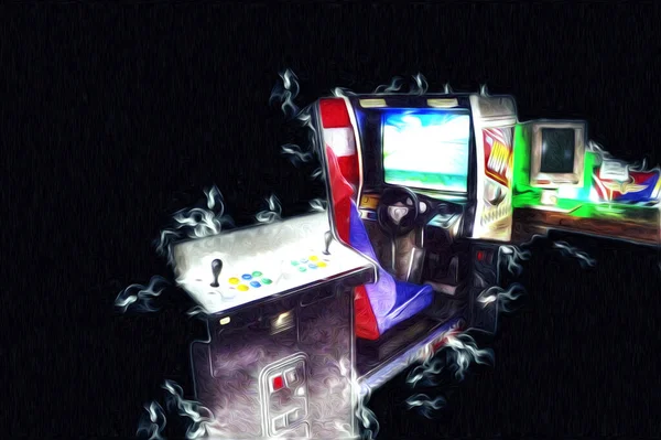 Kleurrijke Retro Arcade Spel Machine Met Abstract Ontwerp Illustratie Verf — Stockfoto