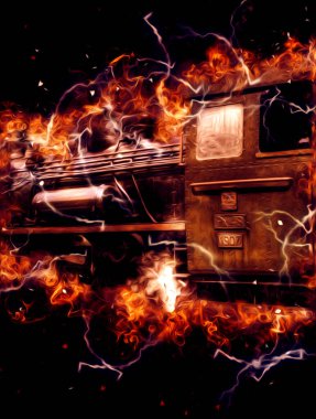 Eski buharlı lokomotif motoru antika