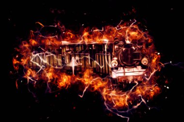 Eski buharlı lokomotif motoru antika