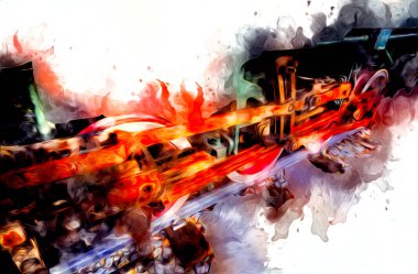 Eski buharlı lokomotif motoru antika