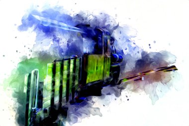 Eski buharlı lokomotif motoru antika