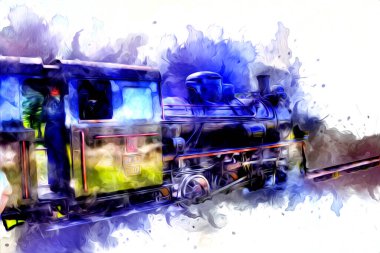 Eski buharlı lokomotif motoru antika