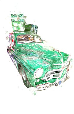 Klasik Retro Klasik Eski Araba Çizimi