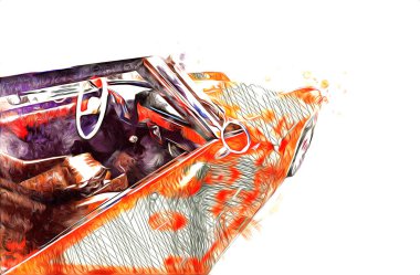 Klasik Retro Klasik Eski Araba Çizimi