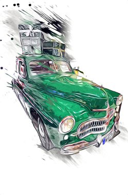 Klasik Retro Klasik Eski Araba Çizimi