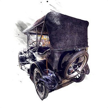 Klasik Retro Klasik Eski Araba Çizimi