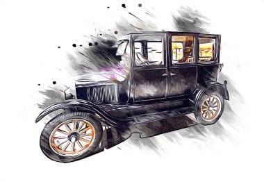Klasik Retro Klasik Eski Araba Çizimi