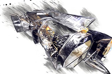 Klasik Retro Klasik Eski Araba Çizimi