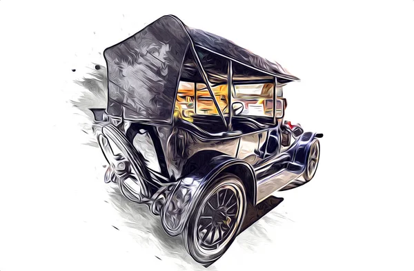 Klasik Retro Klasik Eski Araba Çizimi — Stok fotoğraf