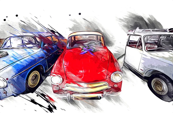 Вінтажний Ретро Класичний Старий Автомобіль Ілюстрації Стокова Картинка
