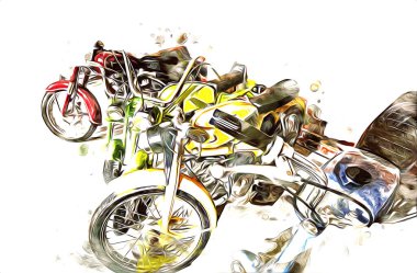 Motosiklet görüntüleme rengi izole edilmiş sanat antika retro