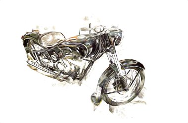 Motosiklet görüntüleme rengi izole edilmiş sanat antika retro