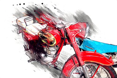 Motosiklet görüntüleme rengi izole edilmiş sanat antika retro