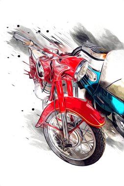 Motosiklet görüntüleme rengi izole edilmiş sanat antika retro