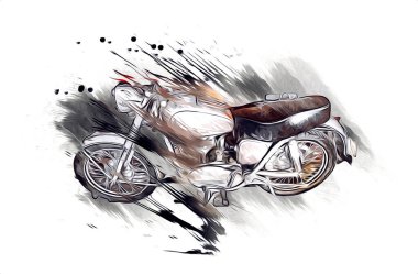 Motosiklet görüntüleme rengi izole edilmiş sanat antika retro