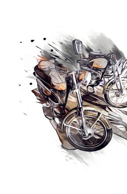 Motosiklet görüntüleme rengi izole edilmiş sanat antika retro