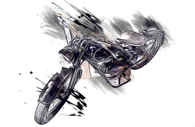 Motosiklet görüntüleme rengi izole edilmiş sanat antika retro