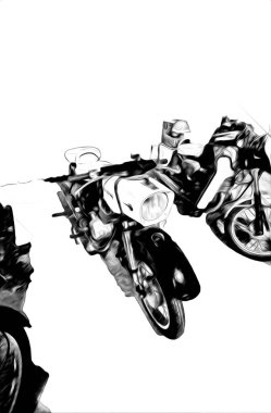 Motosiklet görüntüleme rengi izole edilmiş sanat antika retro