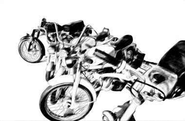 Motosiklet görüntüleme rengi izole edilmiş sanat antika retro