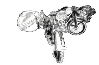 İkinci Dünya Savaşı 'ndan beri izole edilmiş beyaz bir geçmişi olan eski bir askeri motosiklet.