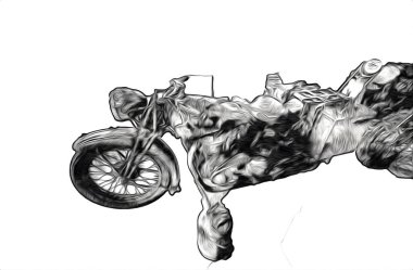 İkinci Dünya Savaşı 'ndan beri izole edilmiş beyaz bir geçmişi olan eski bir askeri motosiklet.