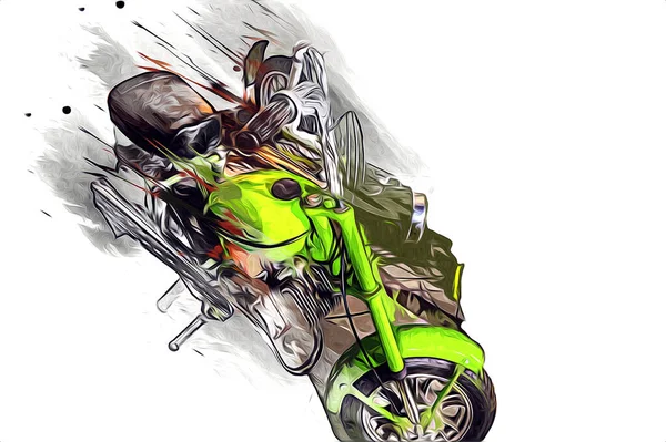 Motocykl Ilustracja Kolor Izolowane Sztuki Vintage Retro — Zdjęcie stockowe