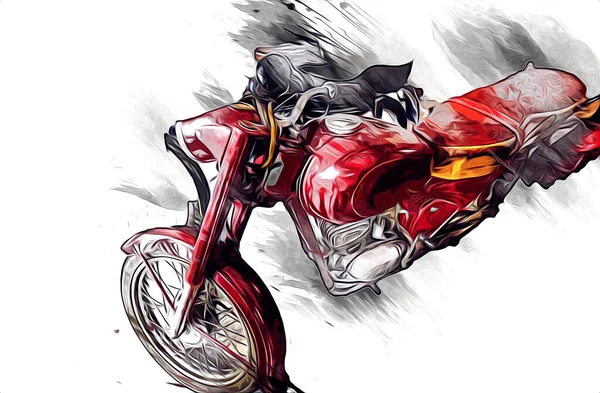 Motocykl Ilustracja Kolor Izolowane Sztuki Vintage Retro — Zdjęcie stockowe