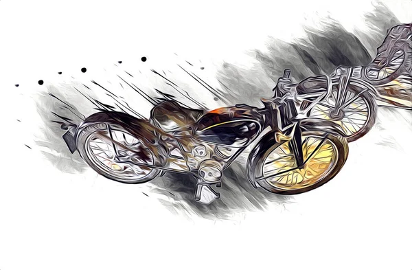 Motorrad Llustration Farbe Isoliert Kunst Vintage Retro — Stockfoto