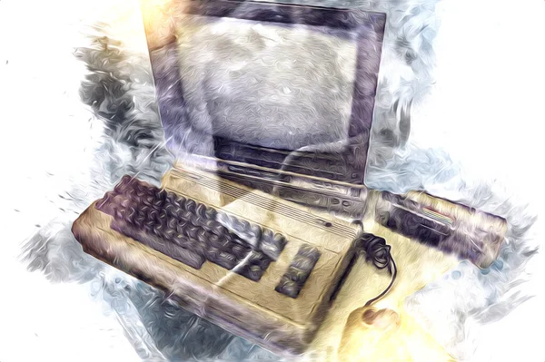 Old computer art illustration, retro vintage machine, paint, sketch