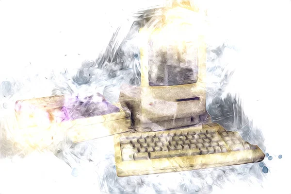 Старая Компьютерная Иллюстрация Ретро Винтажная Машина Краска Эскиз — стоковое фото