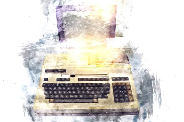 Alte Computergrafik Illustration Retro Oldtimer Maschine Farbe Skizze — Stockfoto