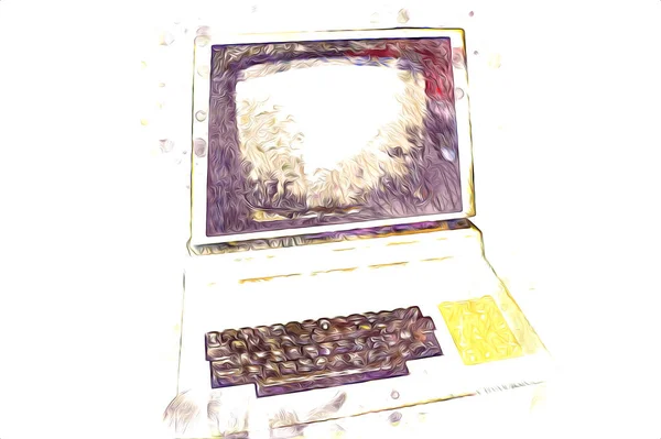 Vecchio Computer Art Illustrazione Retrò Vintage Macchina Vernice Schizzo — Foto Stock