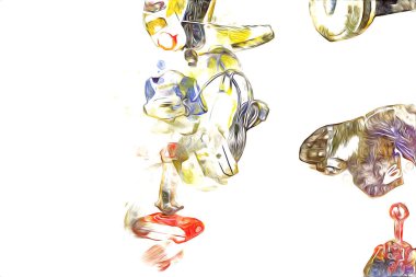 Beyaz bir arka planda izole edilmiş beyaz video oyunu joystickleri oyun alanı seti