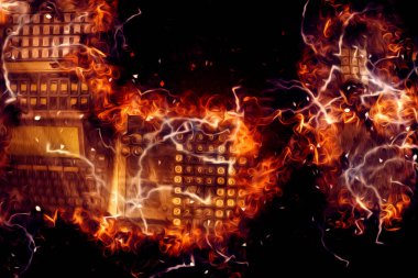 Eski dijital hesap makinesi çizimi, çizimi, resmi, sanatı