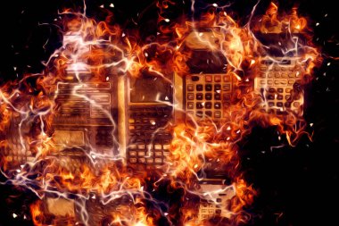 Eski dijital hesap makinesi çizimi, çizimi, resmi, sanatı