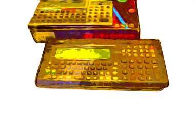 Eski dijital hesap makinesi çizimi, çizimi, resmi, sanatı