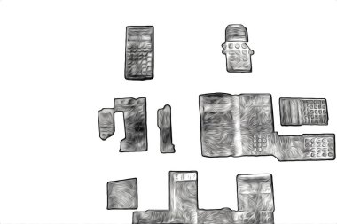 Eski dijital hesap makinesi çizimi, çizimi, resmi, sanatı