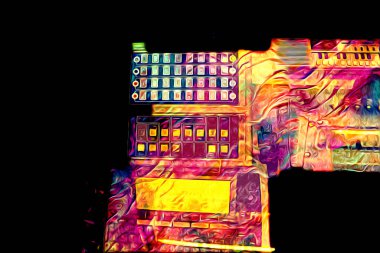 Eski dijital hesap makinesi çizimi, çizimi, resmi, sanatı